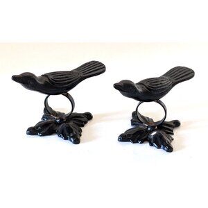 Vintage Cast Iron Bird Figurines Black Leaf Base Paperweight Decor 2.5*4"
